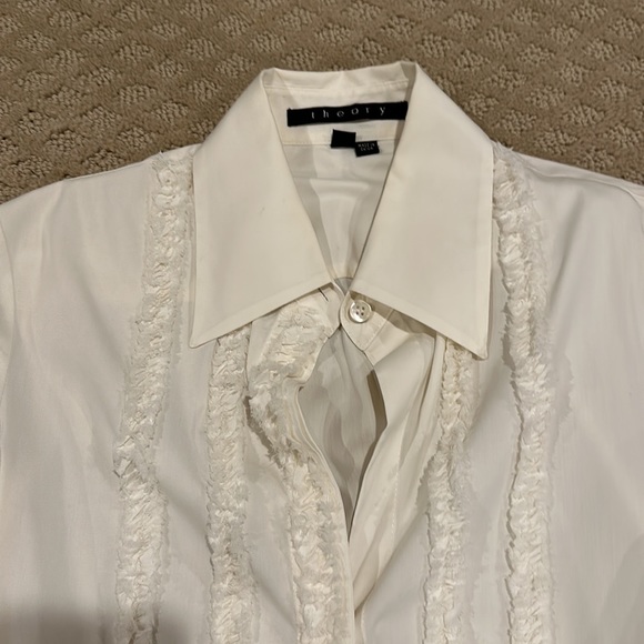 Theory button down stretch blouse with ruffle detail - Picture 3 of 5